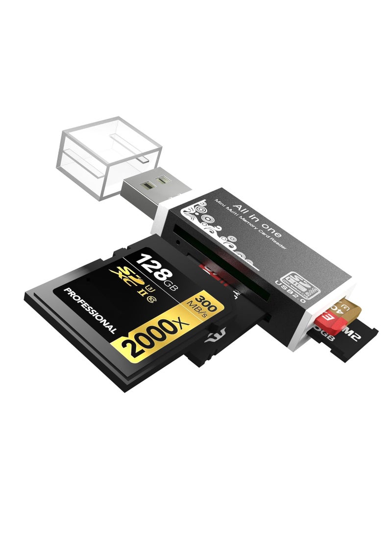 Beauenty Micro SD Card Reader USB 2.0 480Mbps 4 Slot 4 in 1 USB Adapter for MS Duo Pro M2 SDXC SDHC MMC RS MMC Micro SDXC Micro SDHC and TF Card Compatible WIN XP 7 8 10 11 Mac Linux Vista - Image 1