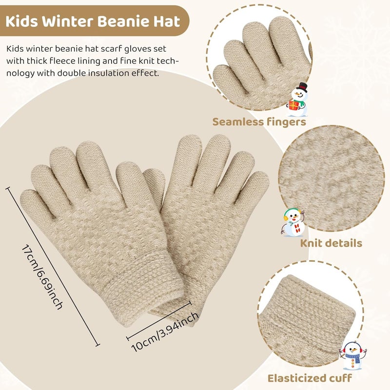 YSense 3 Pcs Kids Winter Beanie Hat Scarf Gloves Set Thick Knit Warm Fleece Fuzzy Lined Beanie Caps Mittens for Boys Girls - Image 3