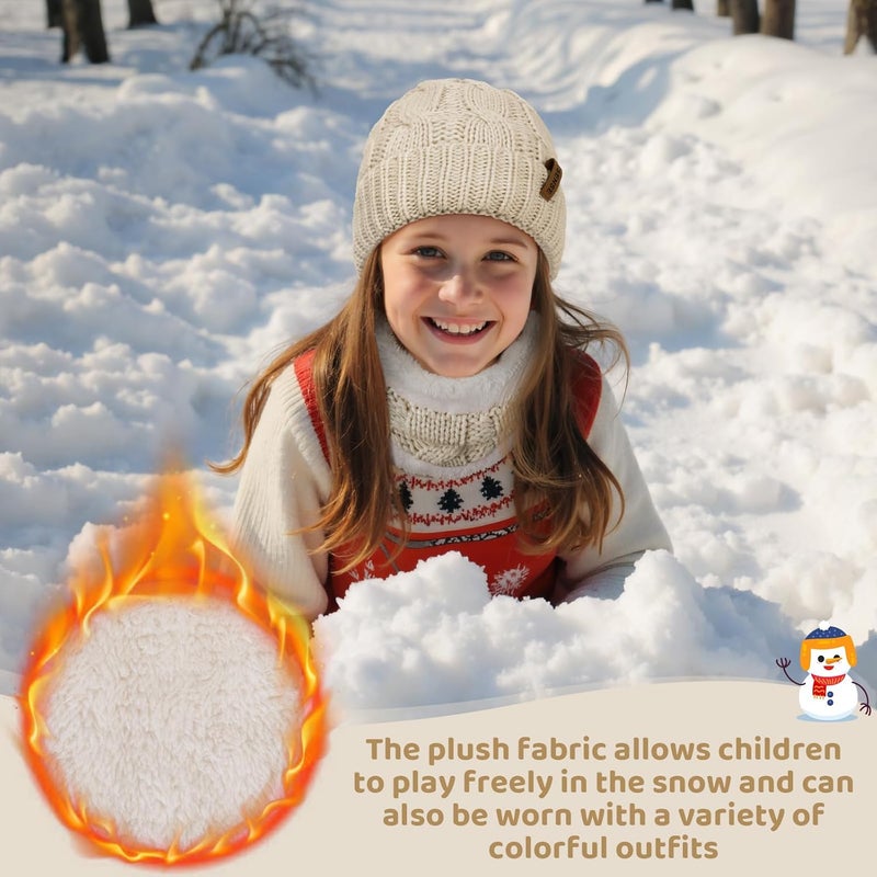 YSense 3 Pcs Kids Winter Beanie Hat Scarf Gloves Set Thick Knit Warm Fleece Fuzzy Lined Beanie Caps Mittens for Boys Girls - Image 5