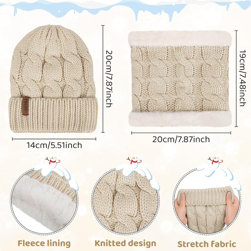 YSense 3 Pcs Kids Winter Beanie Hat Scarf Gloves Set Thick Knit Warm Fleece Fuzzy Lined Beanie Caps Mittens for Boys Girls - Image 2