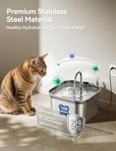 FEELNEEDY Cat Water Fountain 304 Stainless Steel 95oz28L FaucetStyle Pet Drinking Fountain for Cats Small Dogs UltraQuiet 20dB Dishwasher Safe 4Stage Filtration Water Level Window - Image 3