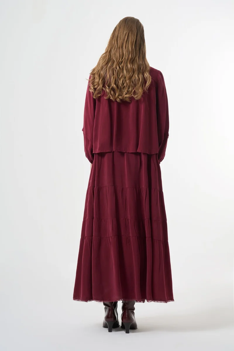 MissWhence  Silk flare skirt Plus size Dress with Jacket - Burgundy for Women | Best Price UAE