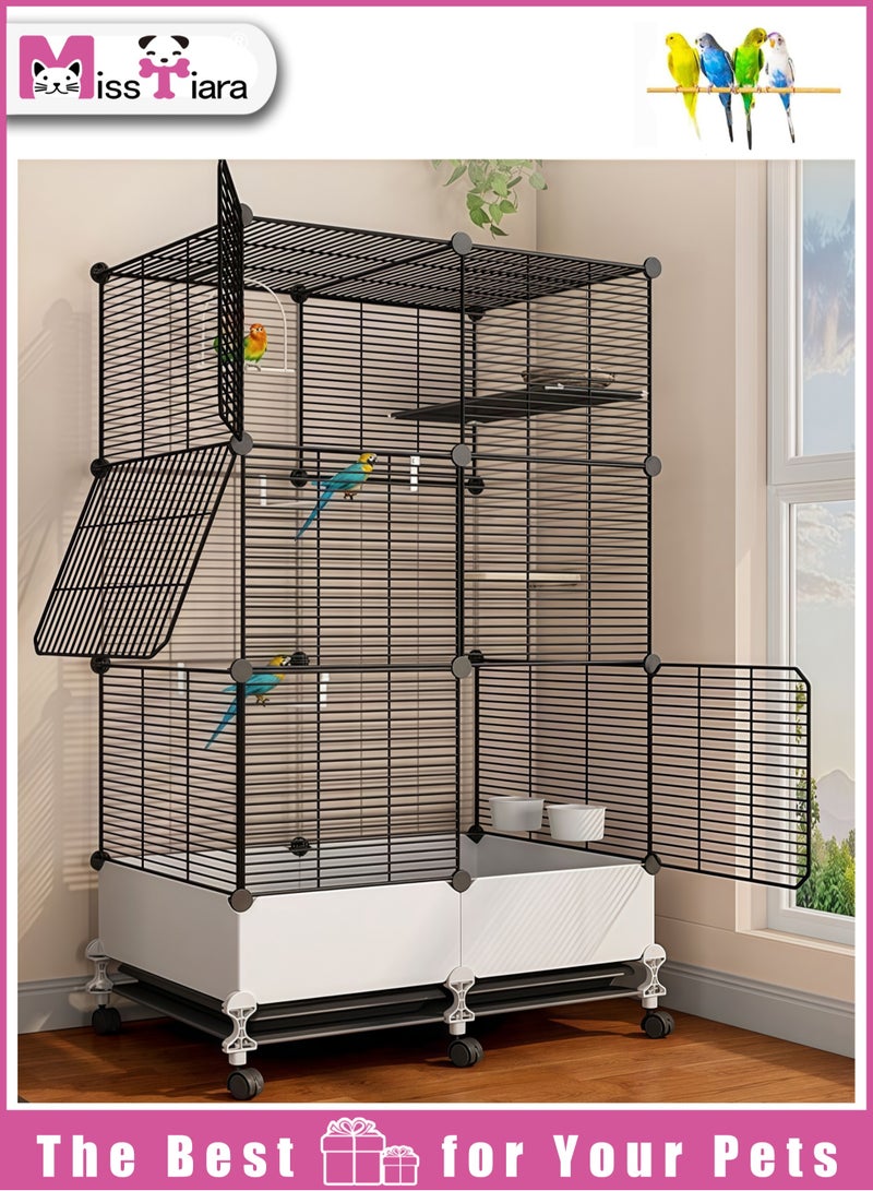 MissTiara Bird Large Cage for Parakeets, Parrotlets, Cockatiels, Budgie Finch Lovebird Canary Pet Bird,Splash-proof food, Easy to install and clean，Accessories included Large space multiple birds fly freely 74*37*139cm  Black - Image 1