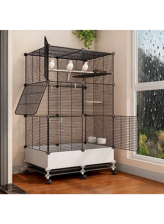 MissTiara Bird Large Cage for Parakeets, Parrotlets, Cockatiels, Budgie Finch Lovebird Canary Pet Bird,Splash-proof food, Easy to install and clean，Accessories included Large space multiple birds fly freely 74*37*139cm  Black - Image 4