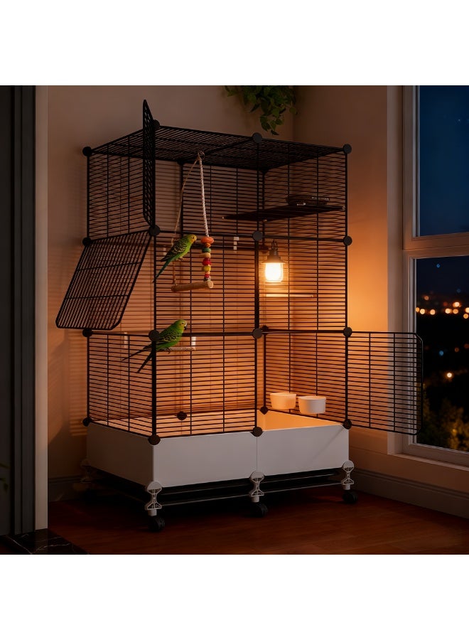 MissTiara Bird Large Cage for Parakeets, Parrotlets, Cockatiels, Budgie Finch Lovebird Canary Pet Bird,Splash-proof food, Easy to install and clean，Accessories included Large space multiple birds fly freely 74*37*139cm  Black - Image 5