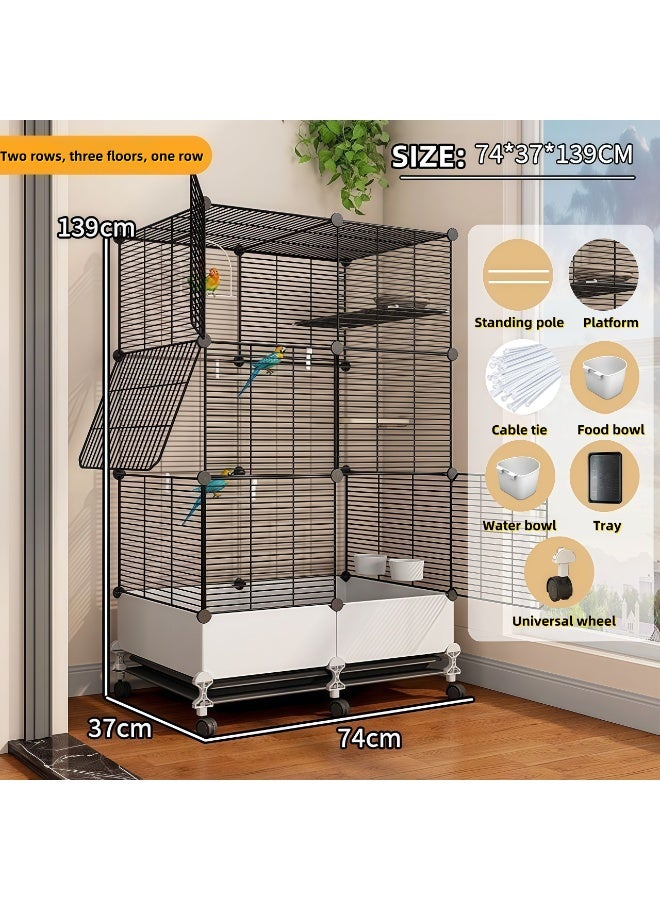 MissTiara Bird Large Cage for Parakeets, Parrotlets, Cockatiels, Budgie Finch Lovebird Canary Pet Bird,Splash-proof food, Easy to install and clean，Accessories included Large space multiple birds fly freely 74*37*139cm  Black - Image 3