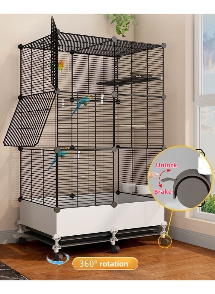 MissTiara Bird Large Cage for Parakeets, Parrotlets, Cockatiels, Budgie Finch Lovebird Canary Pet Bird,Splash-proof food, Easy to install and clean，Accessories included Large space multiple birds fly freely 74*37*139cm  Black - Image 2