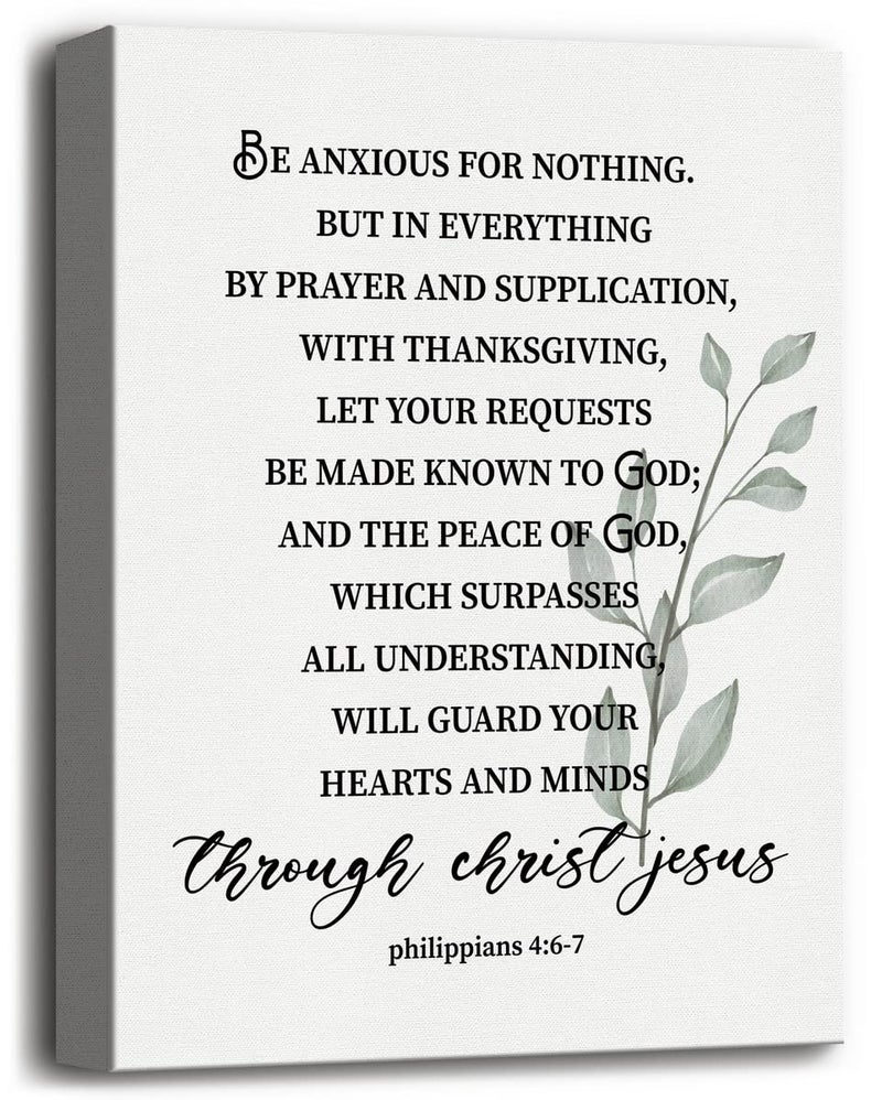WKYAER Philippians 4:6-7 Canvas Wall Art Decor, Be Anxious for Nothing Prints Poster for Home, Scripture Prayer Wall Decor, Christian Gift Size 12x16 - Image 1