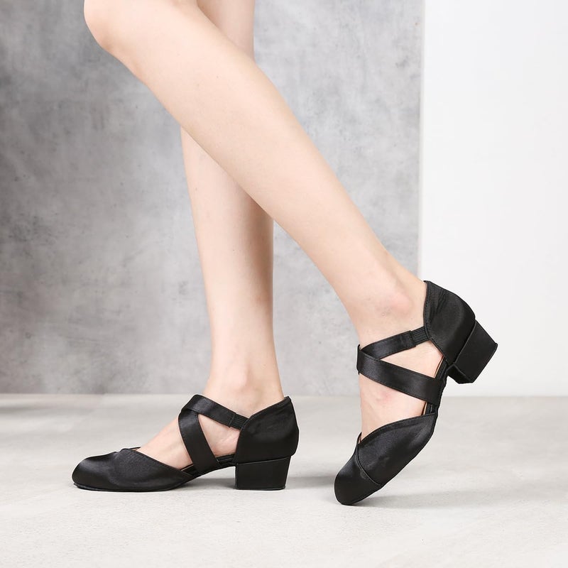 YYTing Women Swing Latin Ballroom Dance Shoes (Closed Toe, Suede Sole, Elastic Closure) 1.5 inch Heel YT26(8,Black) - Image 5