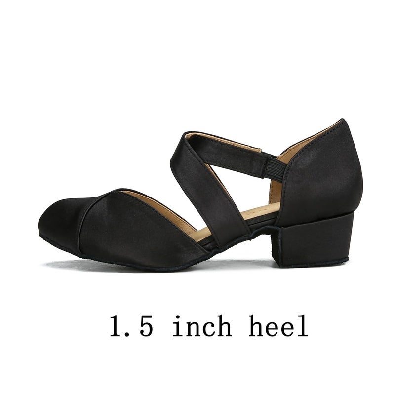 YYTing Women Swing Latin Ballroom Dance Shoes (Closed Toe, Suede Sole, Elastic Closure) 1.5 inch Heel YT26(8,Black) - Image 4