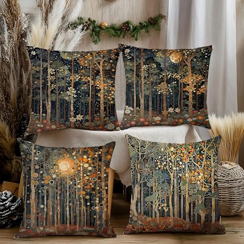 BUJSP Rustic William Morris Inspired Autumn Forest Decor Throw Pillow Covers 18x18 Set of 4,Vintage Botanical Nature Decorative Throw Pillow Covers for Home Bedroom Living Room,Fall Home Room Decor - Image 5