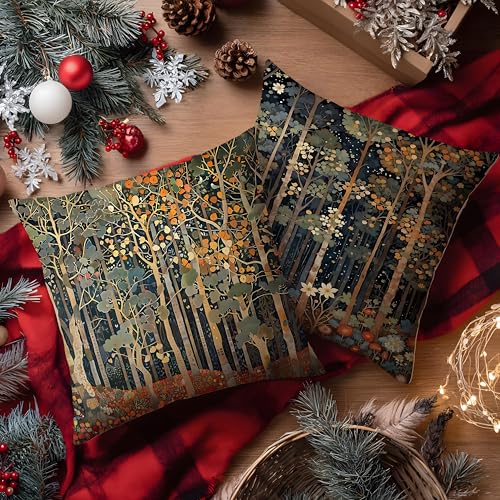BUJSP Rustic William Morris Inspired Autumn Forest Decor Throw Pillow Covers 18x18 Set of 4,Vintage Botanical Nature Decorative Throw Pillow Covers for Home Bedroom Living Room,Fall Home Room Decor - Image 4