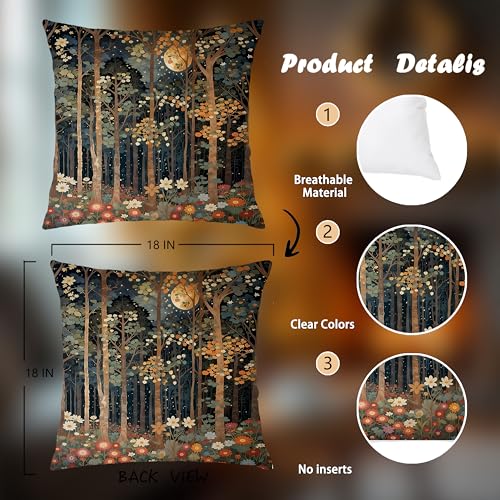 BUJSP Rustic William Morris Inspired Autumn Forest Decor Throw Pillow Covers 18x18 Set of 4,Vintage Botanical Nature Decorative Throw Pillow Covers for Home Bedroom Living Room,Fall Home Room Decor - Image 2