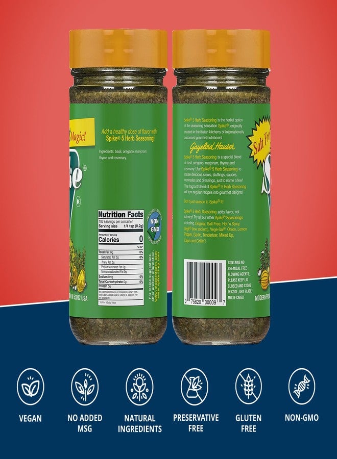 Spike 5 Herb Seasoning, Salt-Free, 2-Pack - Fragrant & Flavorful Blend of Mediterranean Herbs, 0.75 Oz Ea - Image 2