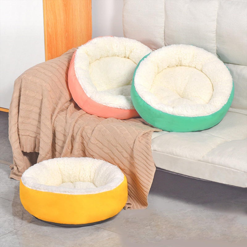 Round Furry Calming Pet Bed for Small Dogs and Indoor Cats Size L Color A - Image 5