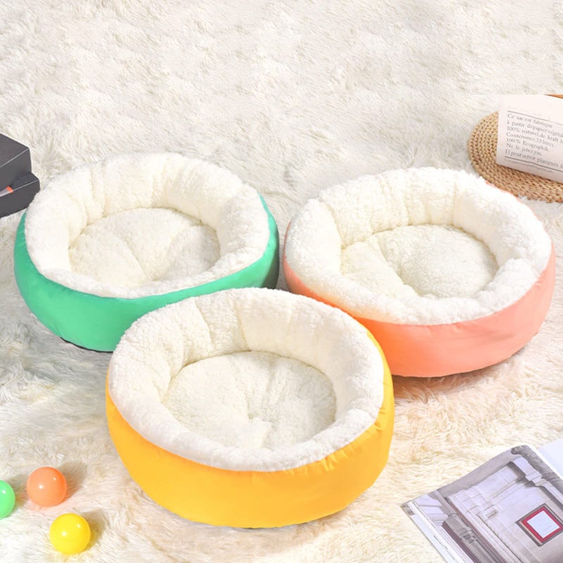 Round Furry Calming Pet Bed for Small Dogs and Indoor Cats Size L Color A - Image 3