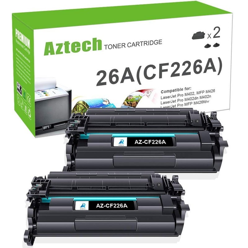 Aztech Aztech Compatible Toner Cartridge Replacement for HP 26A CF226A 26X CF226X Pro M402dn M402n M402dw Pro MFP M426fdw M426fdn M426dw Printer (Black 2-Pack)  - Image 1