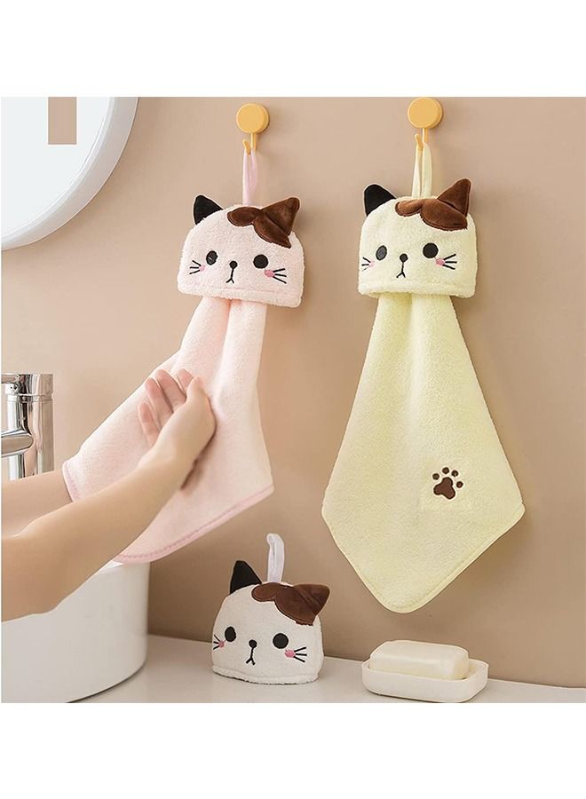 يونيك مناشف يد جميلة ، 4 عبوات مناشف حمام مع منشفة يد أطفال أطفال معلقة ، منشفة يد ماصة من الصوف المرجاني من الألياف الدقيقة لغرفة نوم حمام المطبخ - Image 2