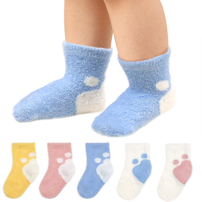 YINXIANJIN 5Packs Coral Fleece Baby Socks for Winter Cozy Fluffy Soft Warm Thermal Plush Socks for Infant Boys Girls Kids (US, Age, 0 Months, 12 Months) - Image 1