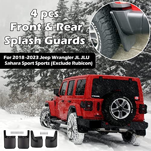 Sunluway Front & Rear Splash Guards Fender Flares Mud Flaps for Jeep Wrangler JL JLU 2018 2019 2020 2021 2022 2023 Sahara Sport Sports (Exclude Rubicon) - Image 2