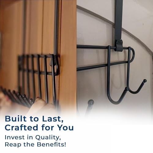 KYMIO Over-The-Door Hook (Pack of 1), Heavy-Duty Over Door Hanger Holder for Coat Hanging, Robe, Hat, Clothes, Towels, Bathroom Organiser, Towel Rack, 7 Hooks, Matte Black - Image 2