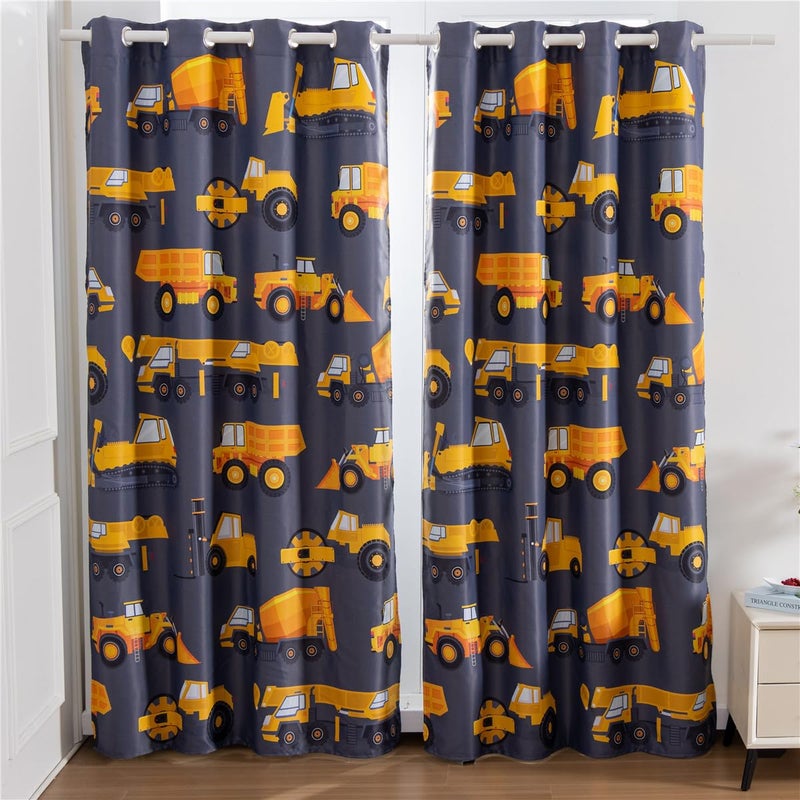 NTBED Construction Cars Blackout Curtains Drapes for Kids Boys Bedroom Play Room 2 Panels Darkening Grommets Window Treatment 42Wx72L Grey