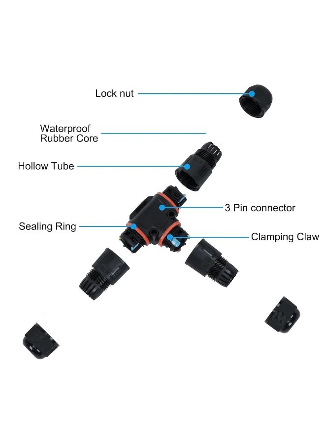 Melfi Outdoor Ip68 Waterproof Connector - 250V 16A Cable Wire For Gland Sleeve, Garden, Construction, And Plant Use | Fire Retardant, Suitable For 6-12Mm Wire Diameter (Ip68 - T Type 3Pin, 1Pcs) - Image 3