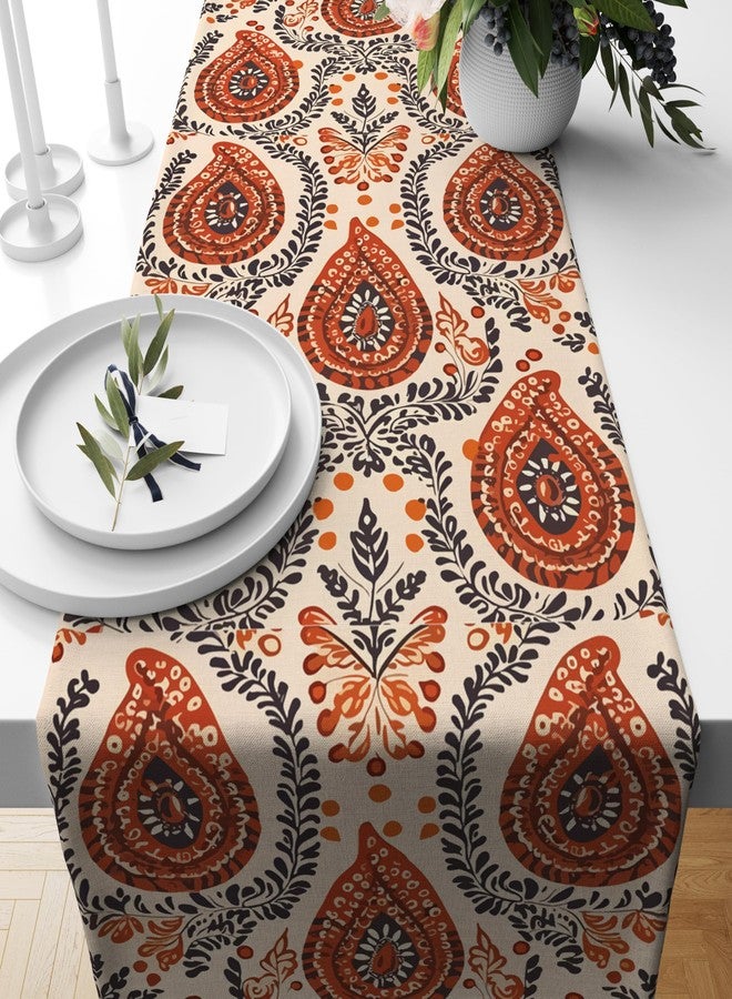Astitva Cotton Table Runner - 13 x 72 Inches | Brown, Blocks Print Dining Table Cloth | Elegant 6-8 Seater Runner - Image 1