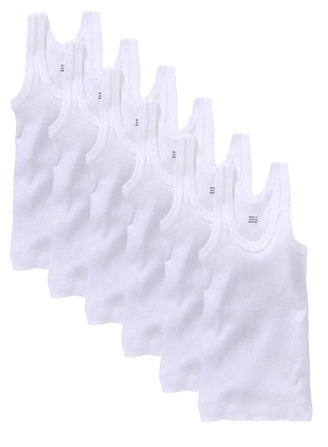 IGNOTO Unisex Cotton Blend Regular Fit Zero Size Vest (Pack of 6) (0-3 Months) New Born Infant Baby Kids Inner Wear Baniyan Baby Sando Vest Housiry White - Image 1