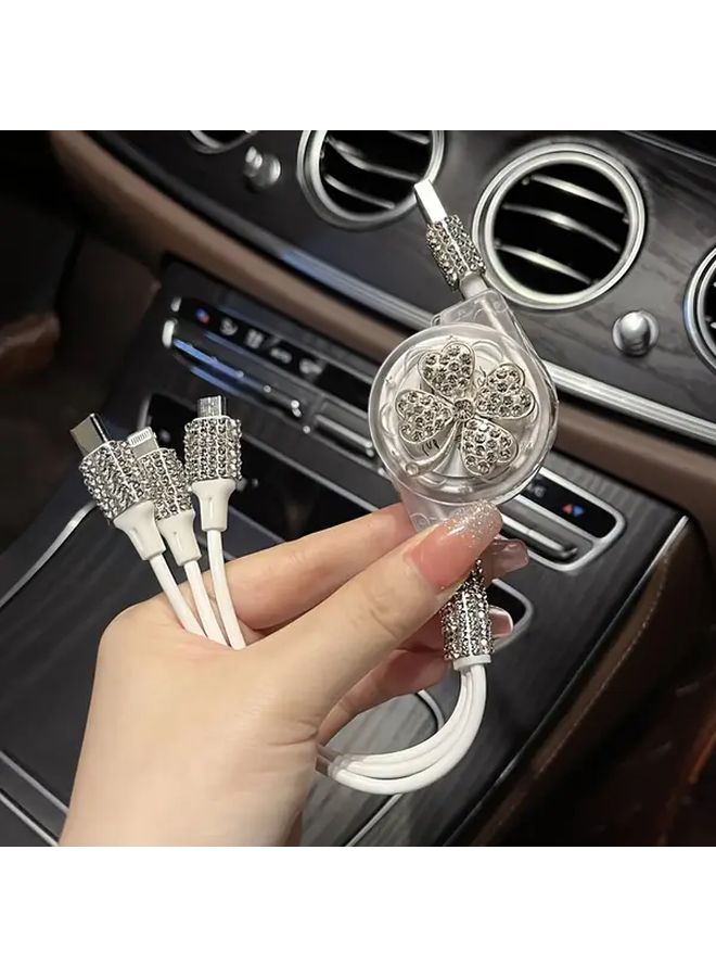 White Ballet 3 In 1 USB Cable Decorative Drill Data Line 10 20W Output Multi Device Compatible - Image 4