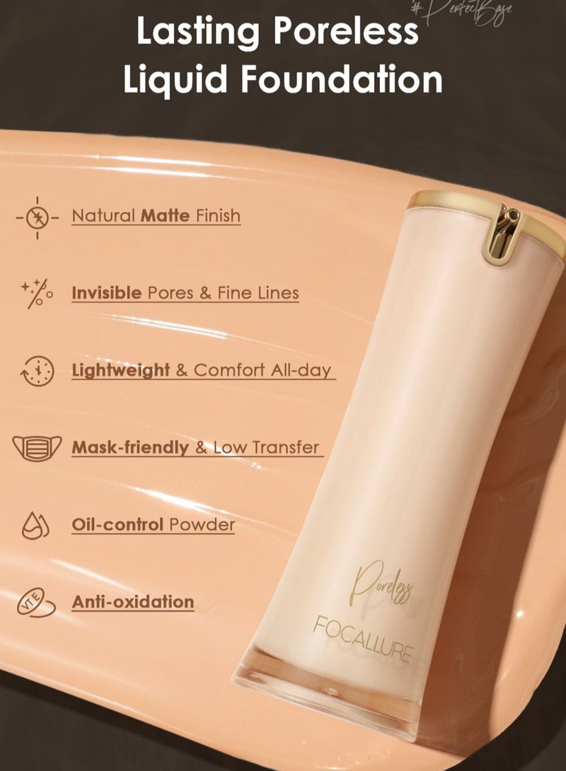 FOCALLURE Perfect Base Lasting Poreless Liquid Foundation Medium to Full Coverage with Matte Finish Covers Blemishes & Under-Eye Circles for All Skin Types-02 bEIGE - Image 2