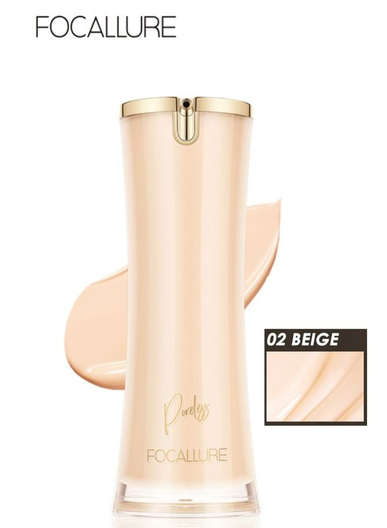 FOCALLURE Perfect Base Lasting Poreless Liquid Foundation Medium to Full Coverage with Matte Finish Covers Blemishes & Under-Eye Circles for All Skin Types-02 bEIGE - Image 1