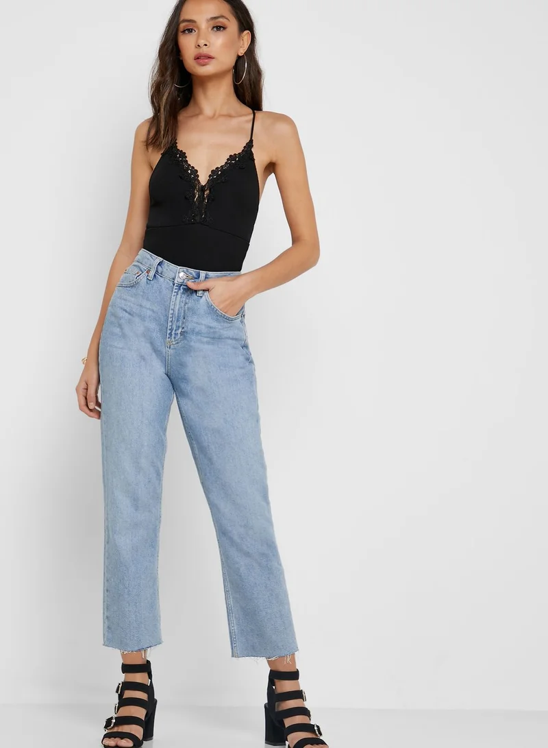 TOPSHOP Lace Trim Ribbed Body