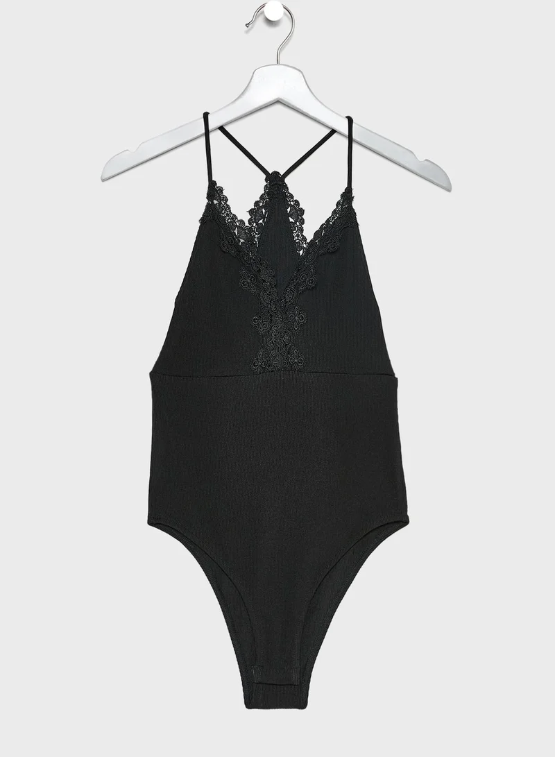 TOPSHOP Lace Trim Ribbed Body