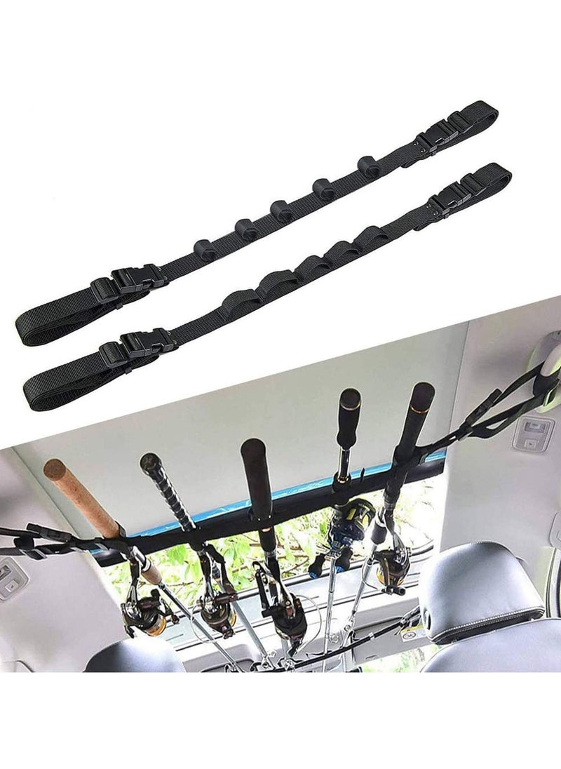 Goolsky - 2 Pcs Black Nylon Vehicle Fishing Rod Holder Straps, Adjustable Fishing Pole Roof Rack, 32.6 to 61.8 Inches Adjustable Fishing Rod Rack 5 Rods Capacity for SUV, Wagon, Jeep and Van - Image 1