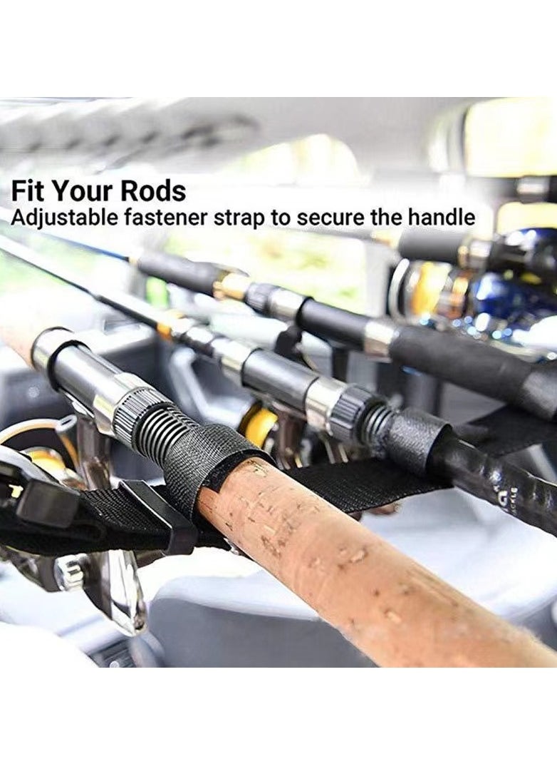 Goolsky - 2 Pcs Black Nylon Vehicle Fishing Rod Holder Straps, Adjustable Fishing Pole Roof Rack, 32.6 to 61.8 Inches Adjustable Fishing Rod Rack 5 Rods Capacity for SUV, Wagon, Jeep and Van - Image 1
