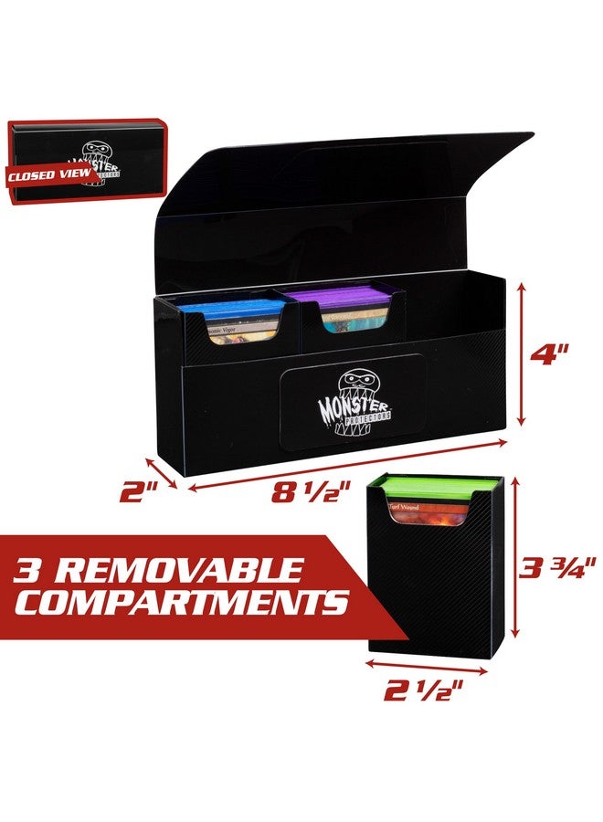 Monster Protectors Monster Protectors Magnetic Triple Deck Box - Black, Holds 225 Gaming TCGs, Self-locking Closure, Compatible w Standard & Smaller Size Gaming Trading Cards, Removable Construction, Gift  - Image 2