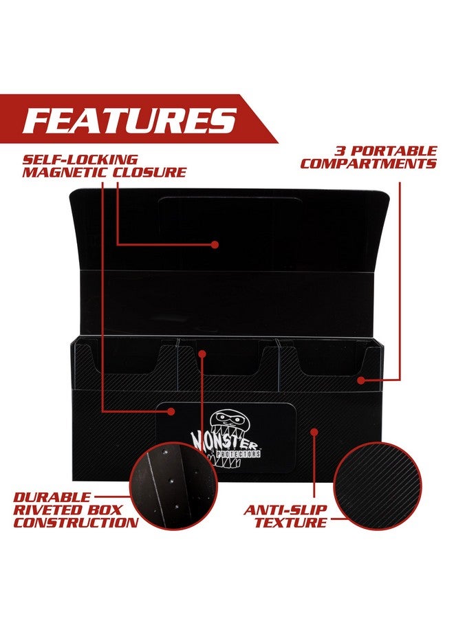 Monster Protectors Monster Protectors Magnetic Triple Deck Box - Black, Holds 225 Gaming TCGs, Self-locking Closure, Compatible w Standard & Smaller Size Gaming Trading Cards, Removable Construction, Gift  - Image 3