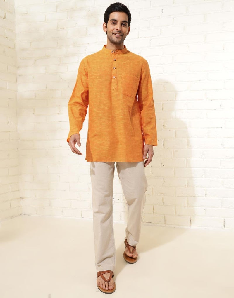 Fabindia Men Mustard Mandarin Collar Long Sleeves Kurta - Image 5