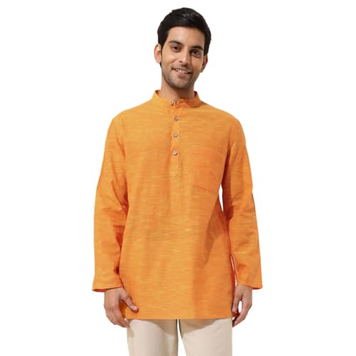 Fabindia Men Mustard Mandarin Collar Long Sleeves Kurta - Image 1