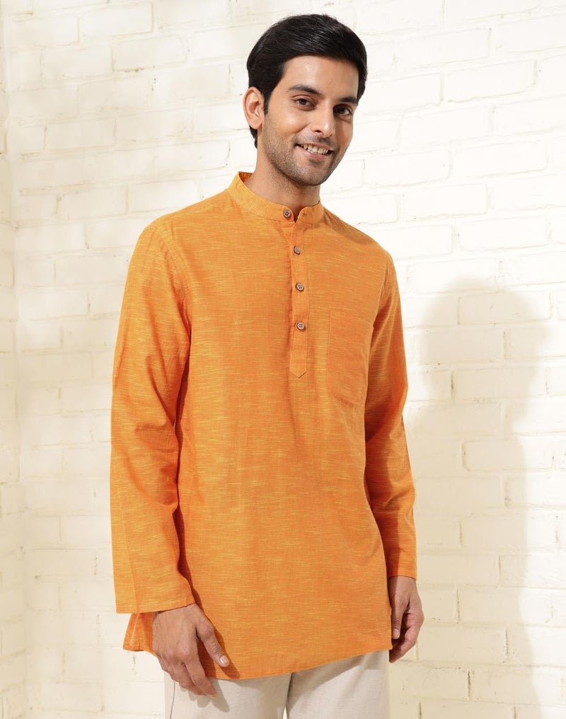 Fabindia Men Mustard Mandarin Collar Long Sleeves Kurta - Image 4