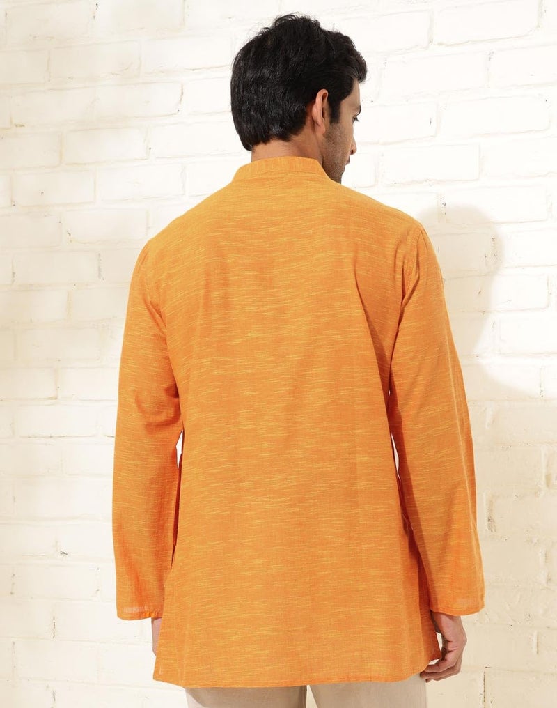 Fabindia Men Mustard Mandarin Collar Long Sleeves Kurta - Image 3