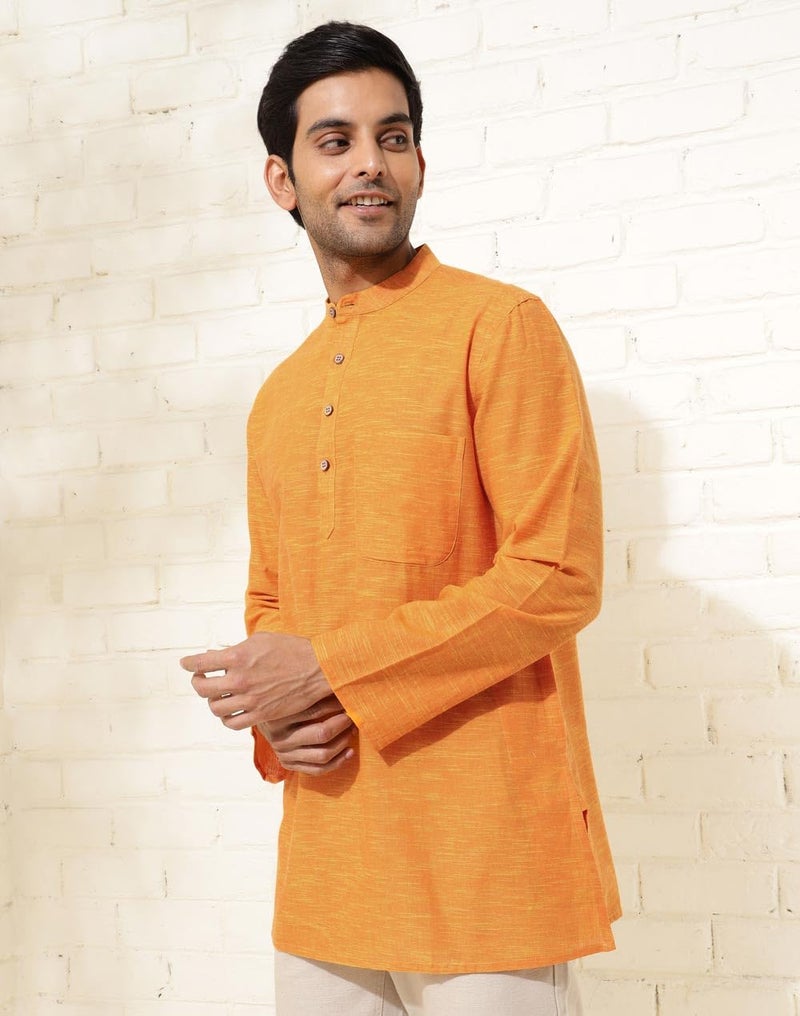 Fabindia Men Mustard Mandarin Collar Long Sleeves Kurta - Image 2