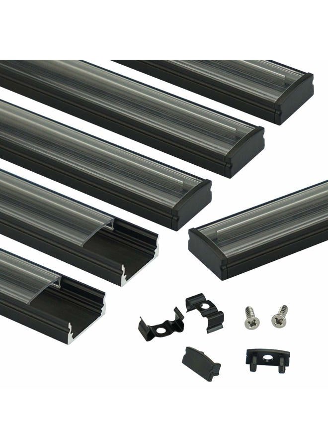 Muzata 6Pack 3.3FT/1M Black LED Channel System with Clear Cover,Aluminum Extrusion Track Housing Profile for Strip Tape Light, U1SW BT 1M, LU1 - Image 1