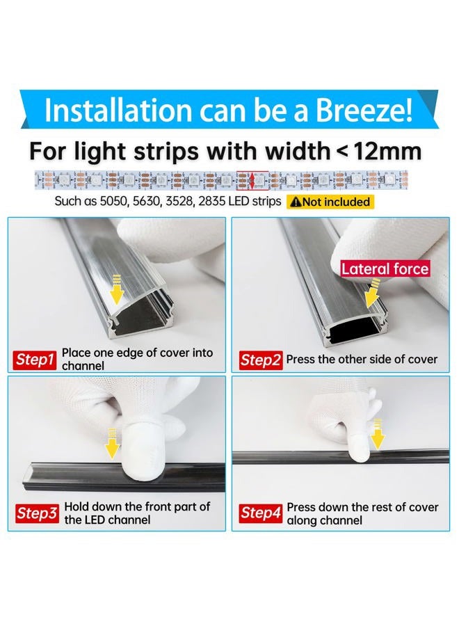 Muzata 6Pack 3.3FT/1M Black LED Channel System with Clear Cover,Aluminum Extrusion Track Housing Profile for Strip Tape Light, U1SW BT 1M, LU1 - Image 5