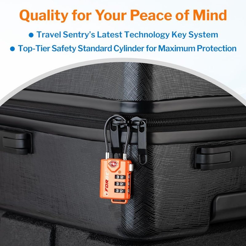 Forge TSA Approved Cable Luggage Locks, Re-settable Combination with Alloy Body, Orange 2 Locks. - Image 5