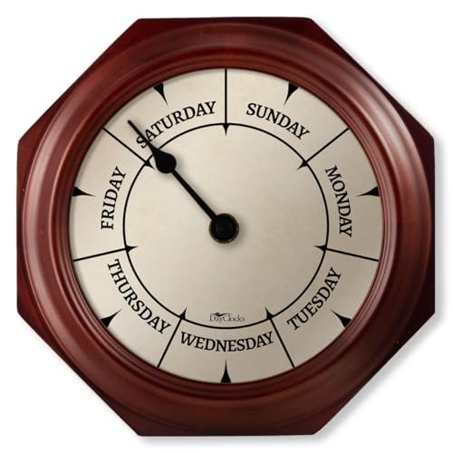 DayClocks Classic Day of The Week Wall Clock with Solid Wood Frame – Calendar Day Clock – Ideal Retirement Gift for Men & Women – Mahogany, 10" - Image 5