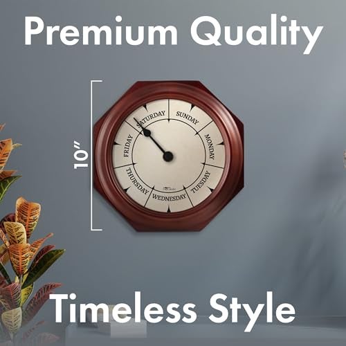 DayClocks Classic Day of The Week Wall Clock with Solid Wood Frame – Calendar Day Clock – Ideal Retirement Gift for Men & Women – Mahogany, 10" - Image 4