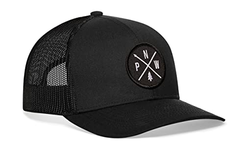 HAKA Pacific Northwest Black Trucker Hat – PNW Mesh Snapback Cap for Men, Women & Golf, Nature X Design Baseball Dad Hat - Image 1