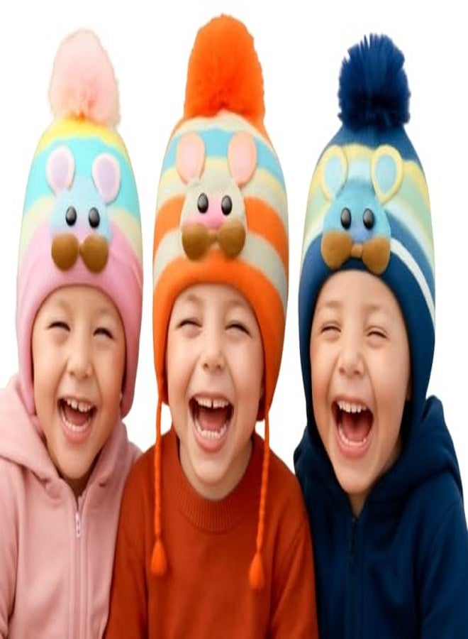GSXMOL Winter Hat Monkey Caps Baby Winter for Kids Winter Hat Scarf Earflap Hood Caps for 0 Month to 2 Years Pack 3 Multicolour - Image 1